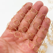Gold Plated Sterling Silver Hammered Round Link Chain